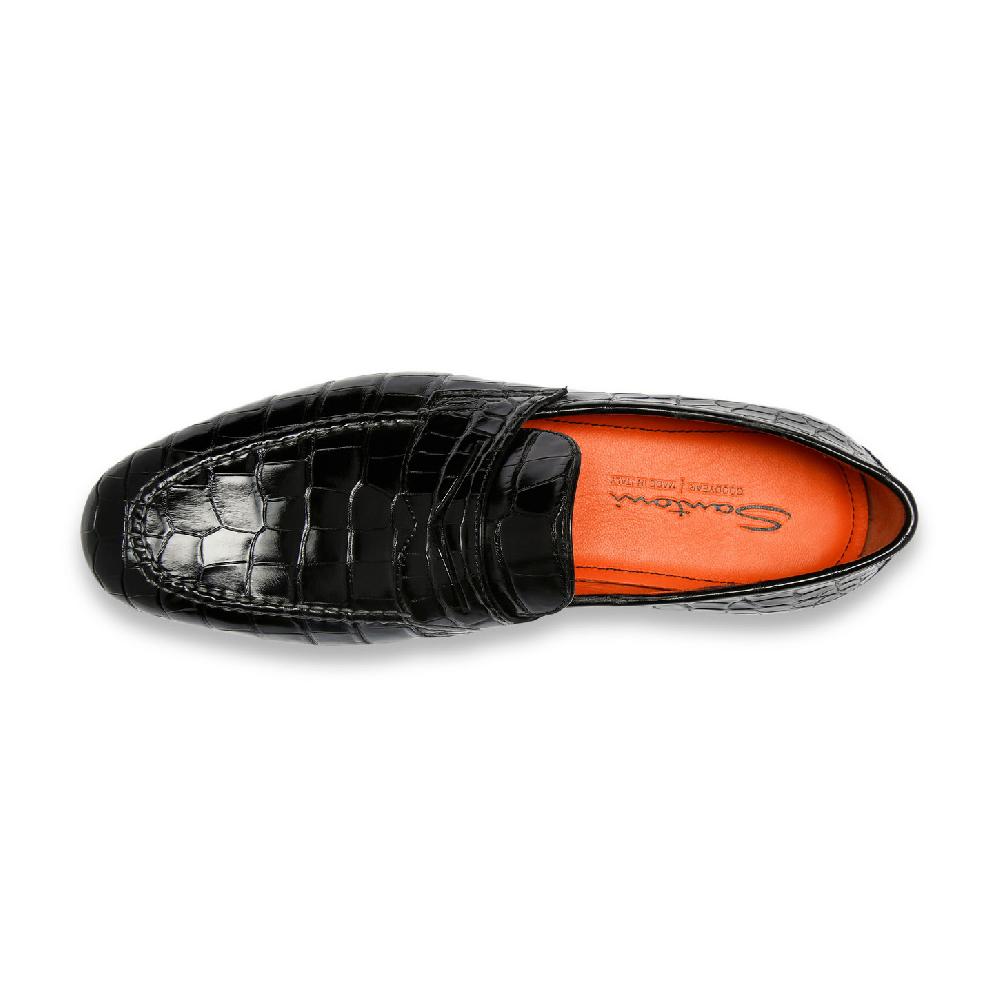 Santoni Mocassino penny da uomo in alligatore nero Outlet