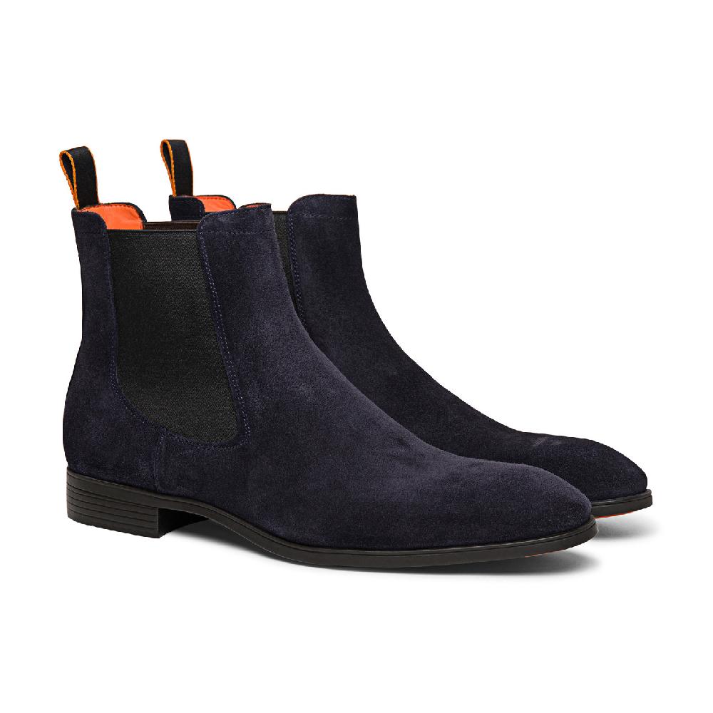 Santoni Stivaletto chelsea da uomo in suede blu In Vendita
