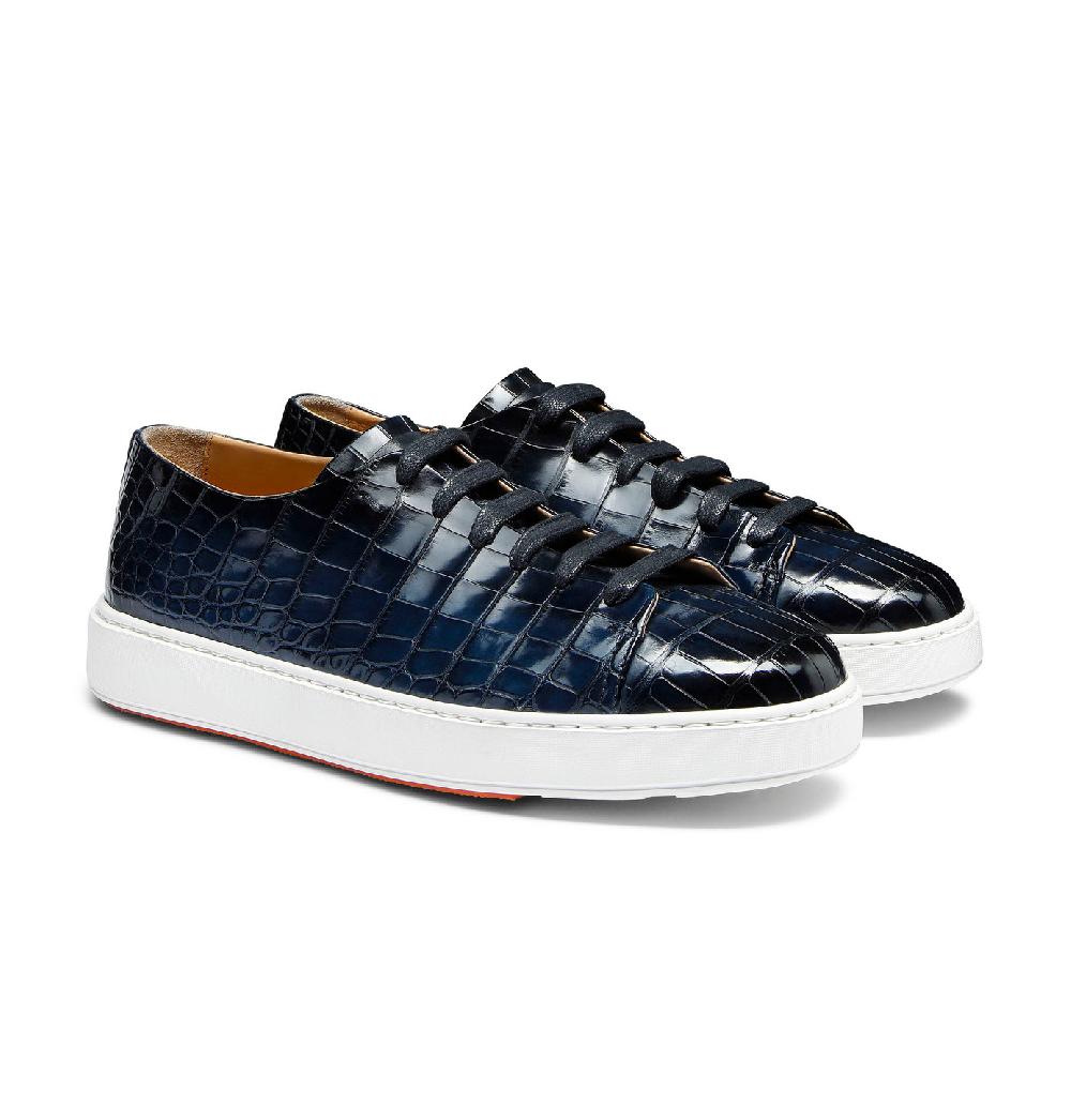 Santoni Sneaker da uomo in alligatore blu Vendita Calda