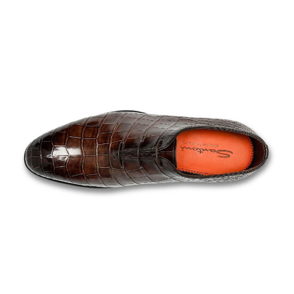 Santoni Stringata oxford da uomo in alligatore testa di moro Saldi Di Fabbrica