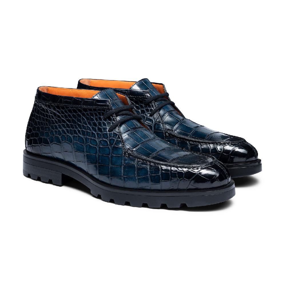 Santoni Stivaletto desert da uomo in alligatore blu I Più Venduti