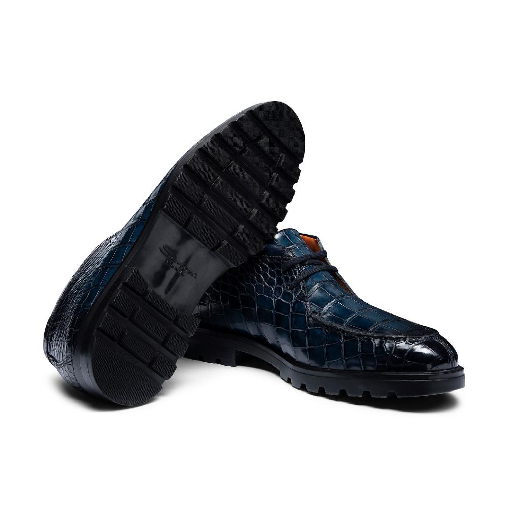 Santoni Stivaletto desert da uomo in alligatore blu I Più Venduti