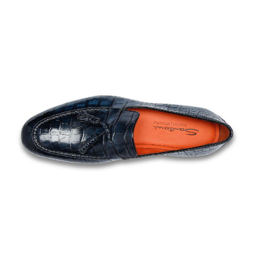 Santoni Mocassino con nappe da uomo in alligatore blu Vendite Flash