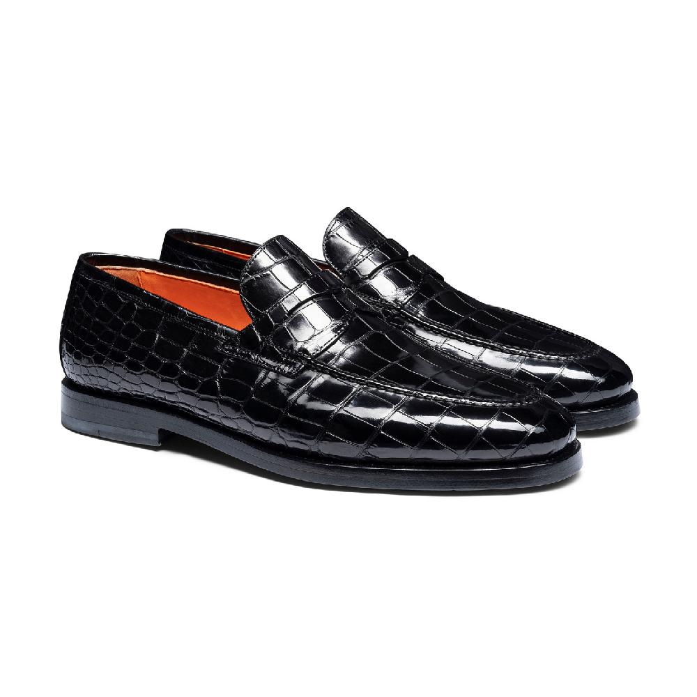 Santoni Mocassino penny da uomo in alligatore grigio Negozio