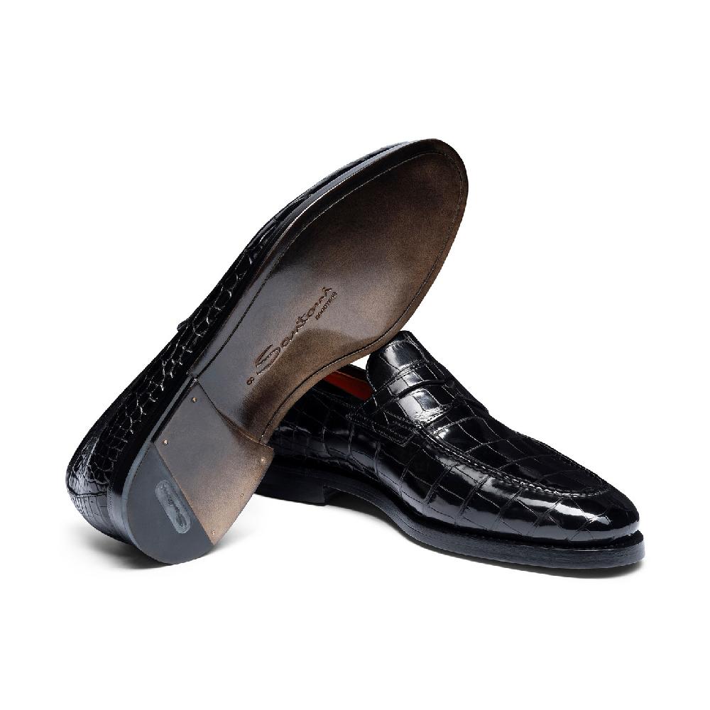 Santoni Mocassino penny da uomo in alligatore grigio Negozio