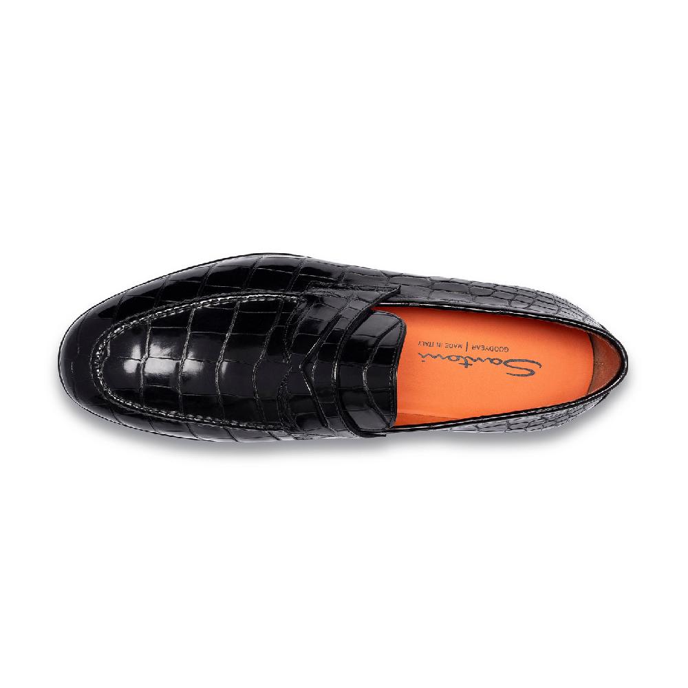 Santoni Mocassino penny da uomo in alligatore grigio Negozio