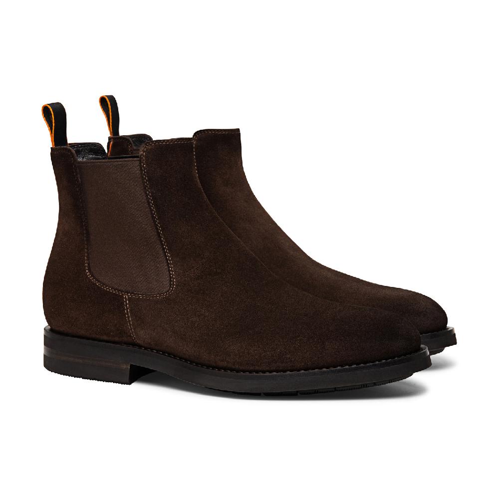 Santoni Stivaletto chelsea da uomo in suede marrone In Saldo