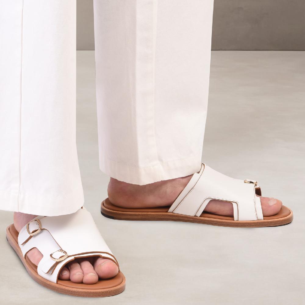 Santoni Sandalo doppia fibbia da uomo in pelle bianca 2025