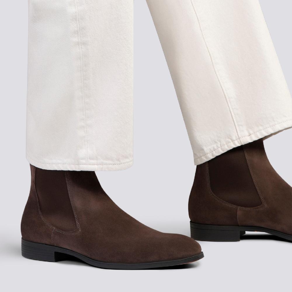Santoni Stivaletto chelsea da uomo in suede marrone Italy