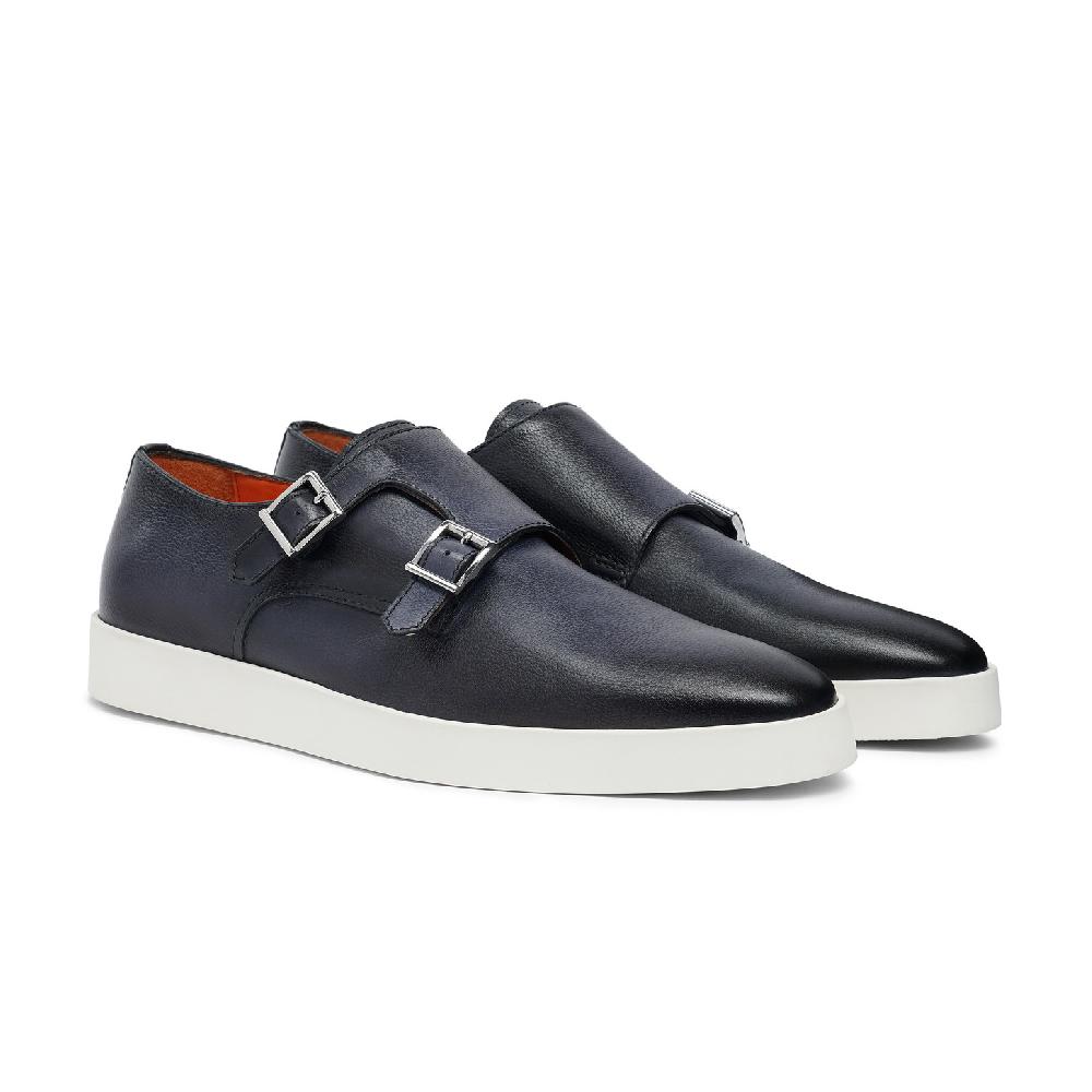 Santoni Doppia fibbia da uomo in pelle blu Italia