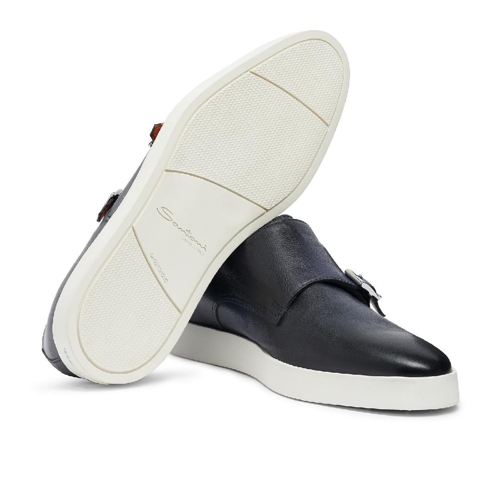 Santoni Doppia fibbia da uomo in pelle blu Italia
