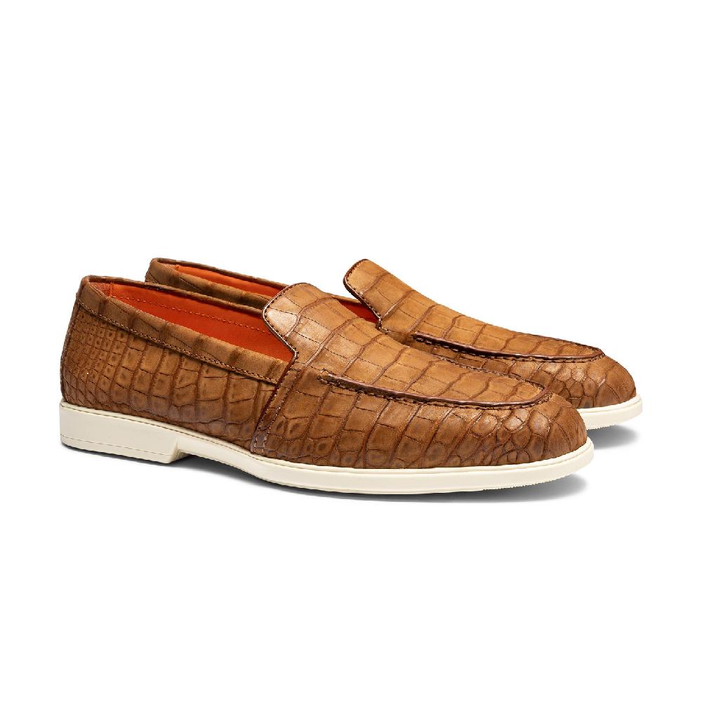 Santoni Mocassino da uomo in alligatore marrone In Linea