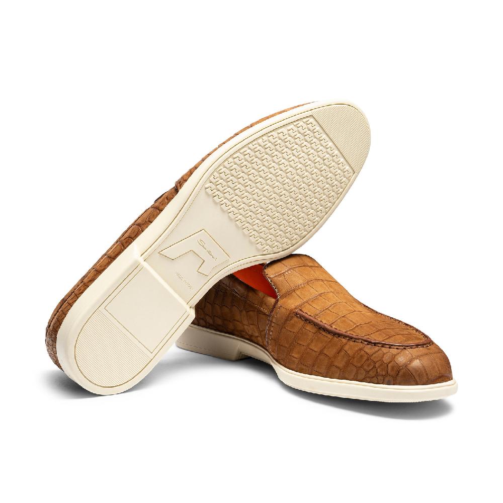 Santoni Mocassino da uomo in alligatore marrone In Linea