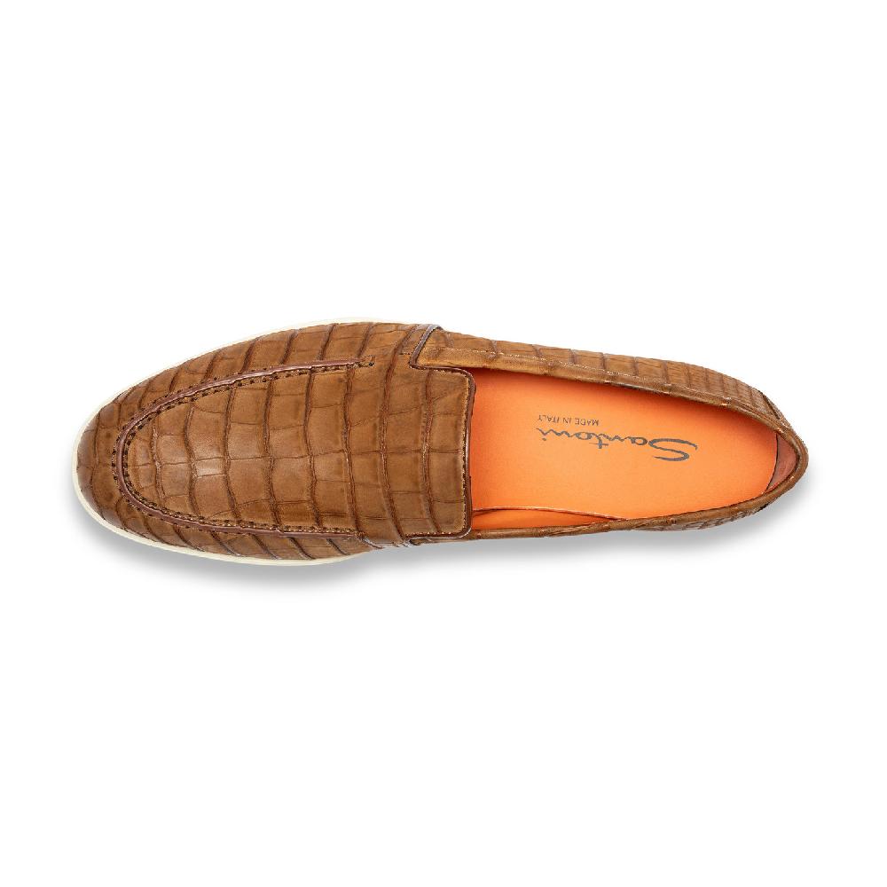 Santoni Mocassino da uomo in alligatore marrone In Linea
