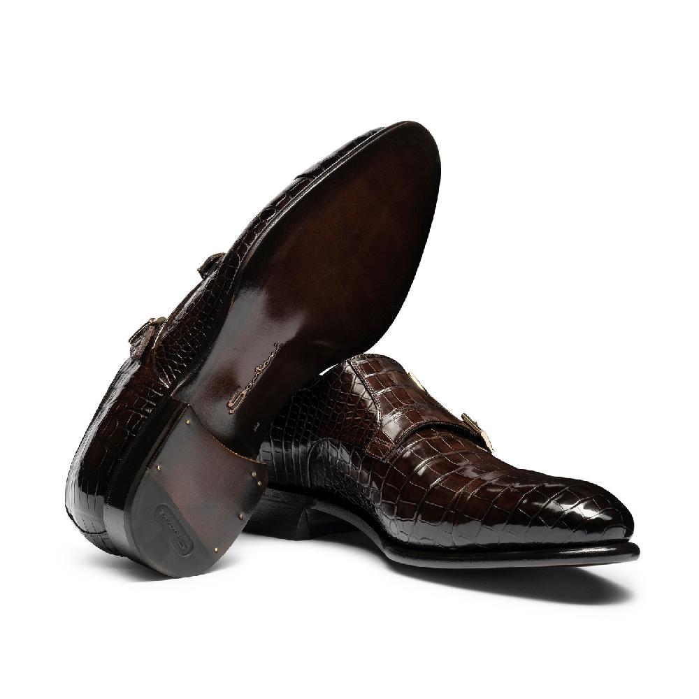Santoni Doppia fibbia da uomo in alligatore testa di moro Nuovo