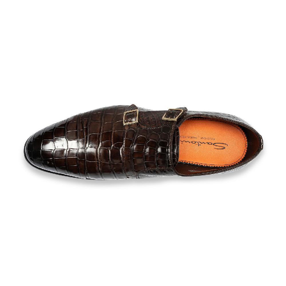 Santoni Doppia fibbia da uomo in alligatore testa di moro Nuovo