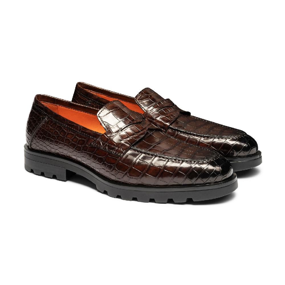 Santoni Mocassino penny da uomo in alligatore testa di moro Qualità