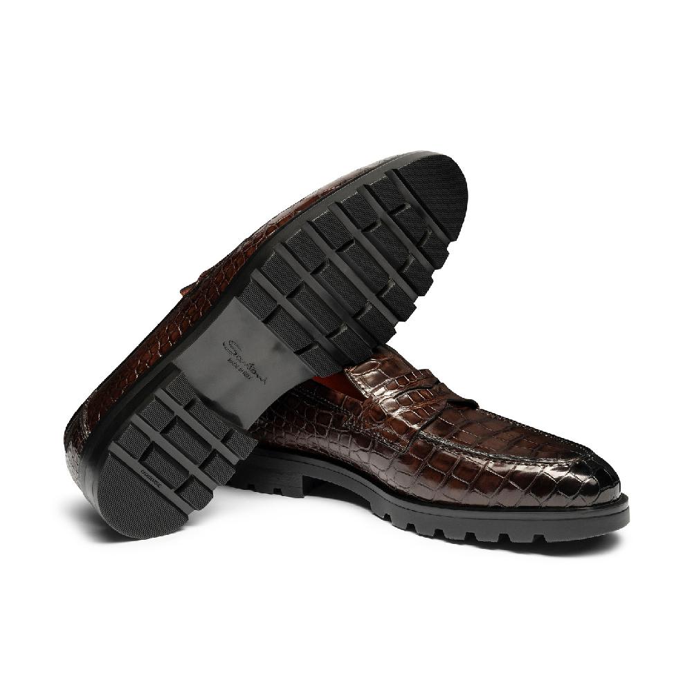 Santoni Mocassino penny da uomo in alligatore testa di moro Qualità