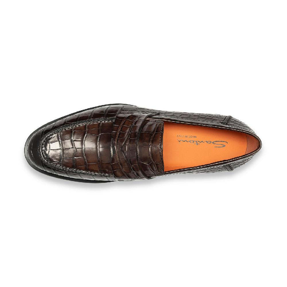 Santoni Mocassino penny da uomo in alligatore testa di moro Qualità