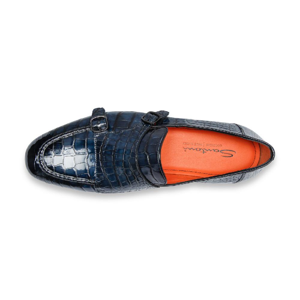 Santoni Mocassino con doppia fibbia da uomo in alligatore blu Vendita