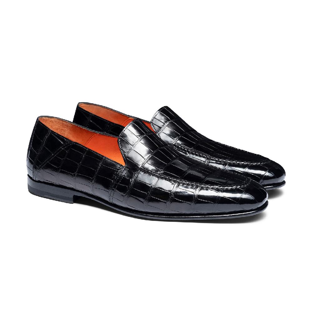 Santoni Mocassino da uomo in alligatore nero Promozione