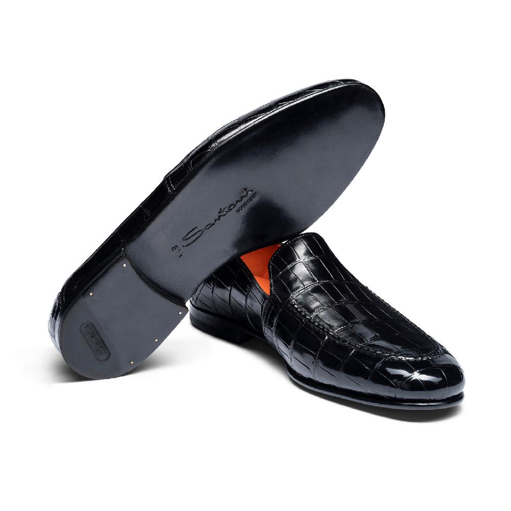 Santoni Mocassino da uomo in alligatore nero Promozione