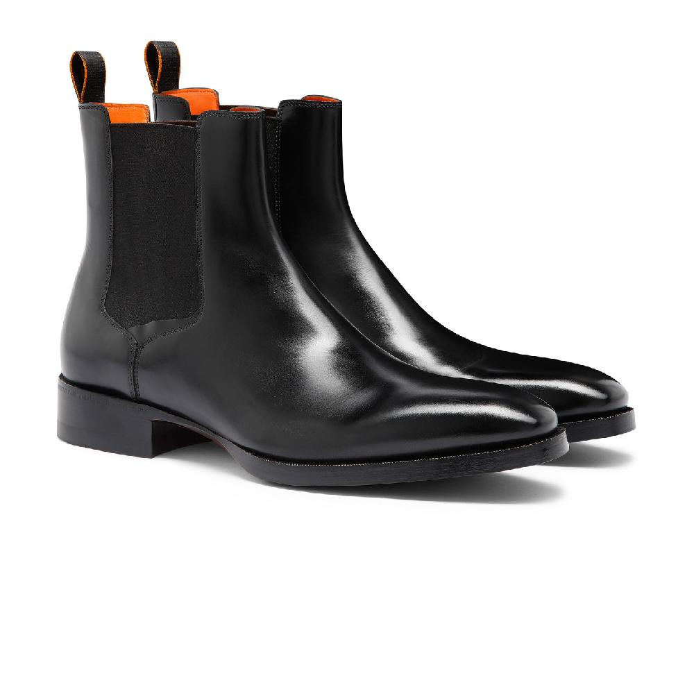 Santoni Stivaletto chelsea da uomo in pelle anticata nera Spedizione Gratuita