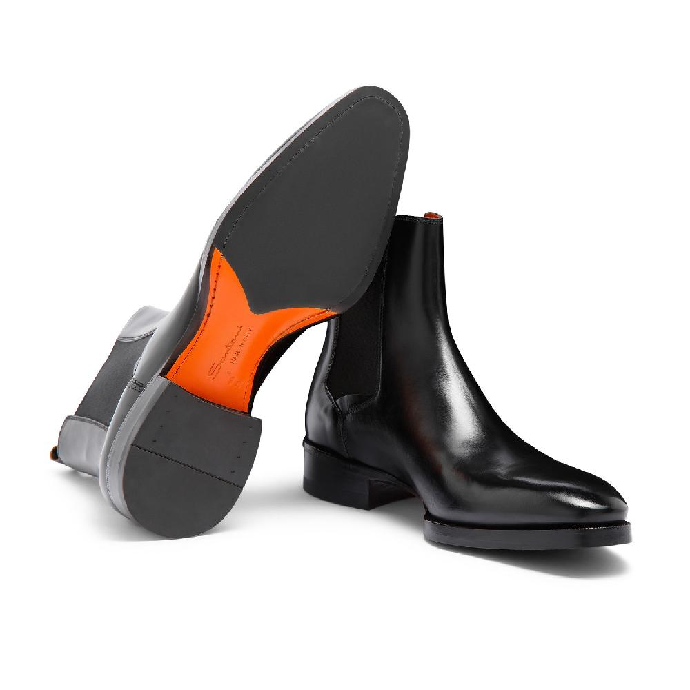 Santoni Stivaletto chelsea da uomo in pelle anticata nera Spedizione Gratuita