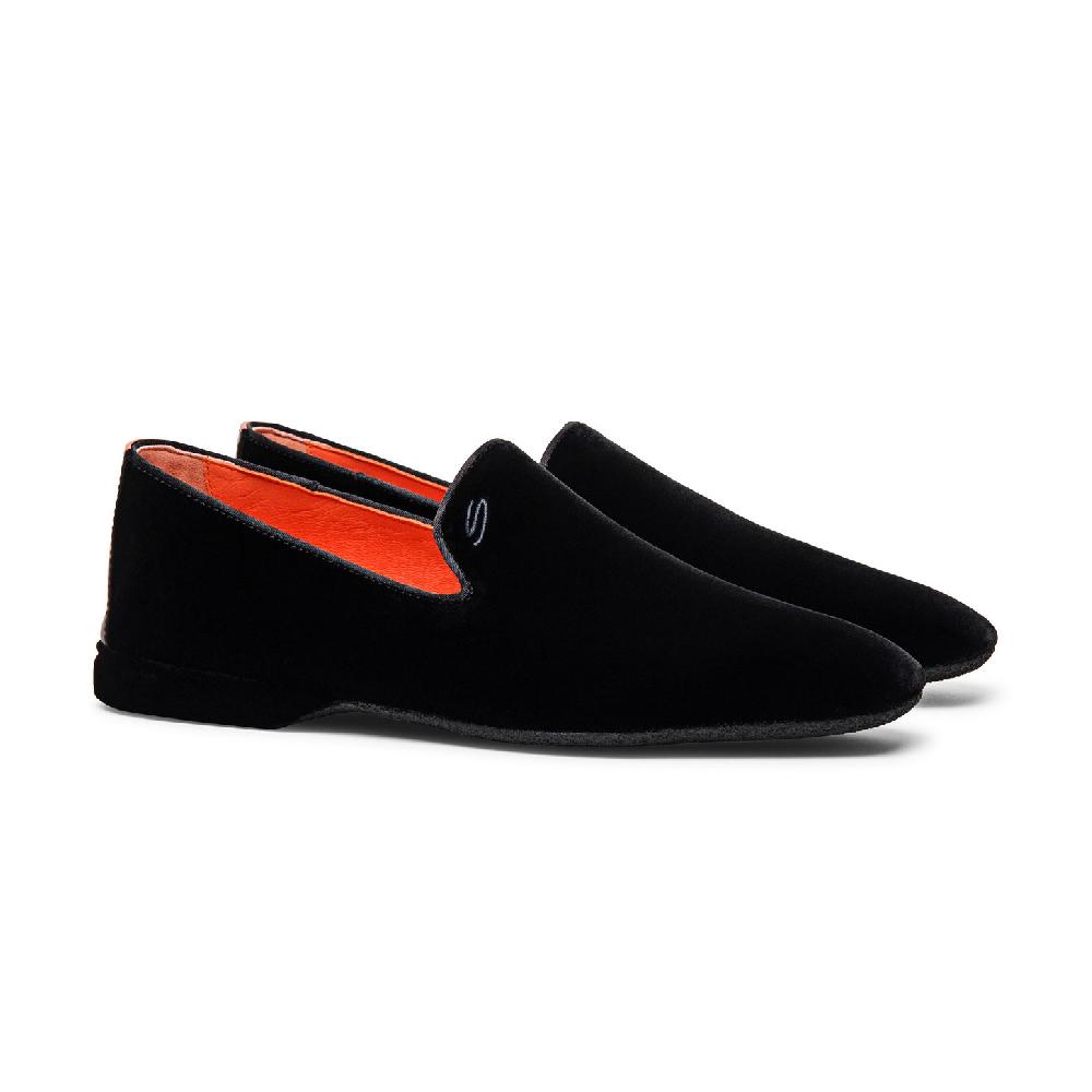 Santoni Pantofola da uomo in velluto nero Pezzi Unici