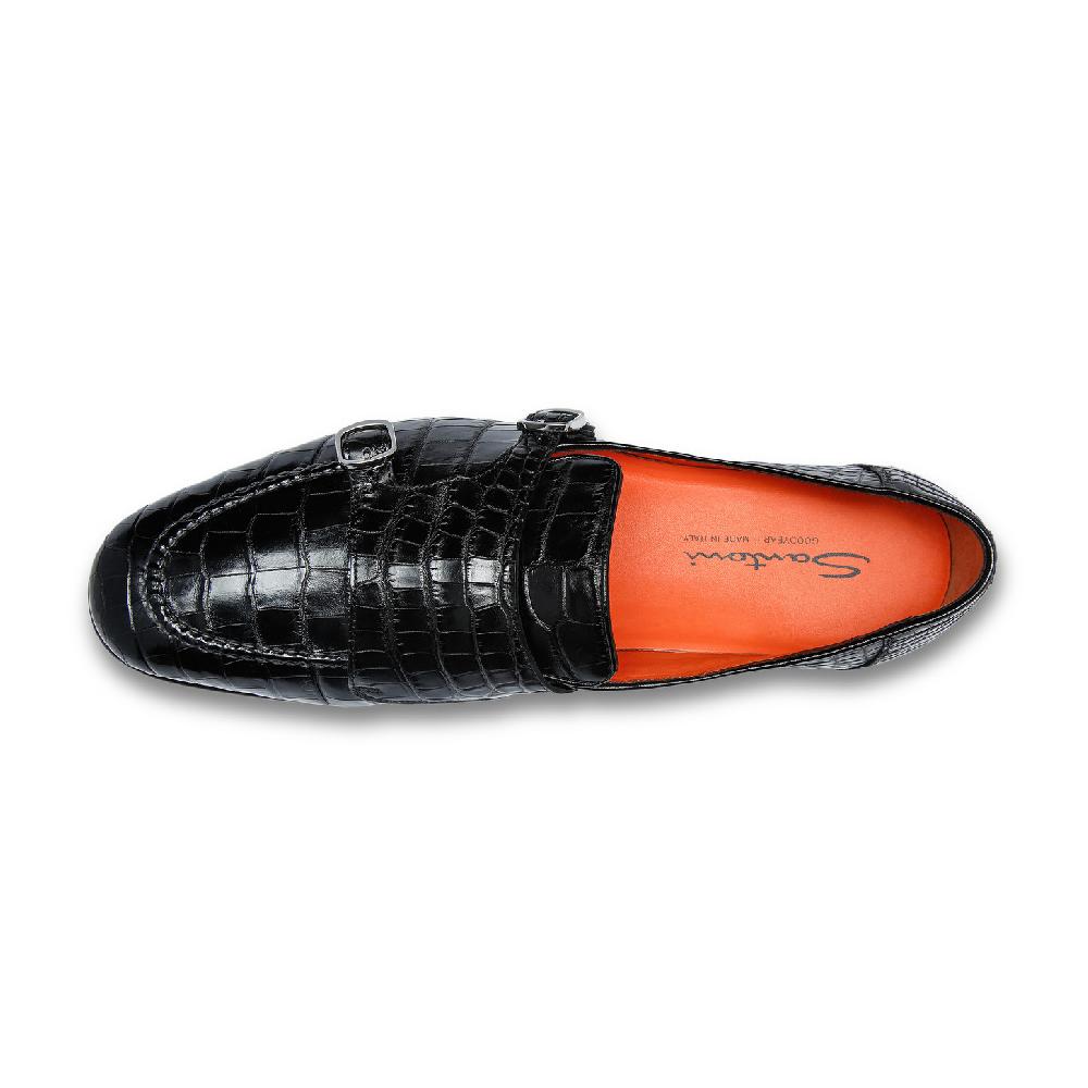 Santoni Mocassino con doppia fibbia da uomo in alligatore nero Soddisfazione Garantita