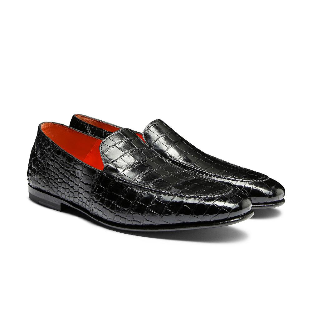 Santoni Mocassino da uomo in alligatore grigio Qualità Garantita