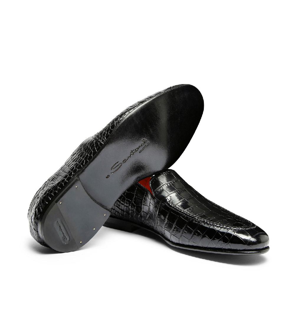 Santoni Mocassino da uomo in alligatore grigio Qualità Garantita