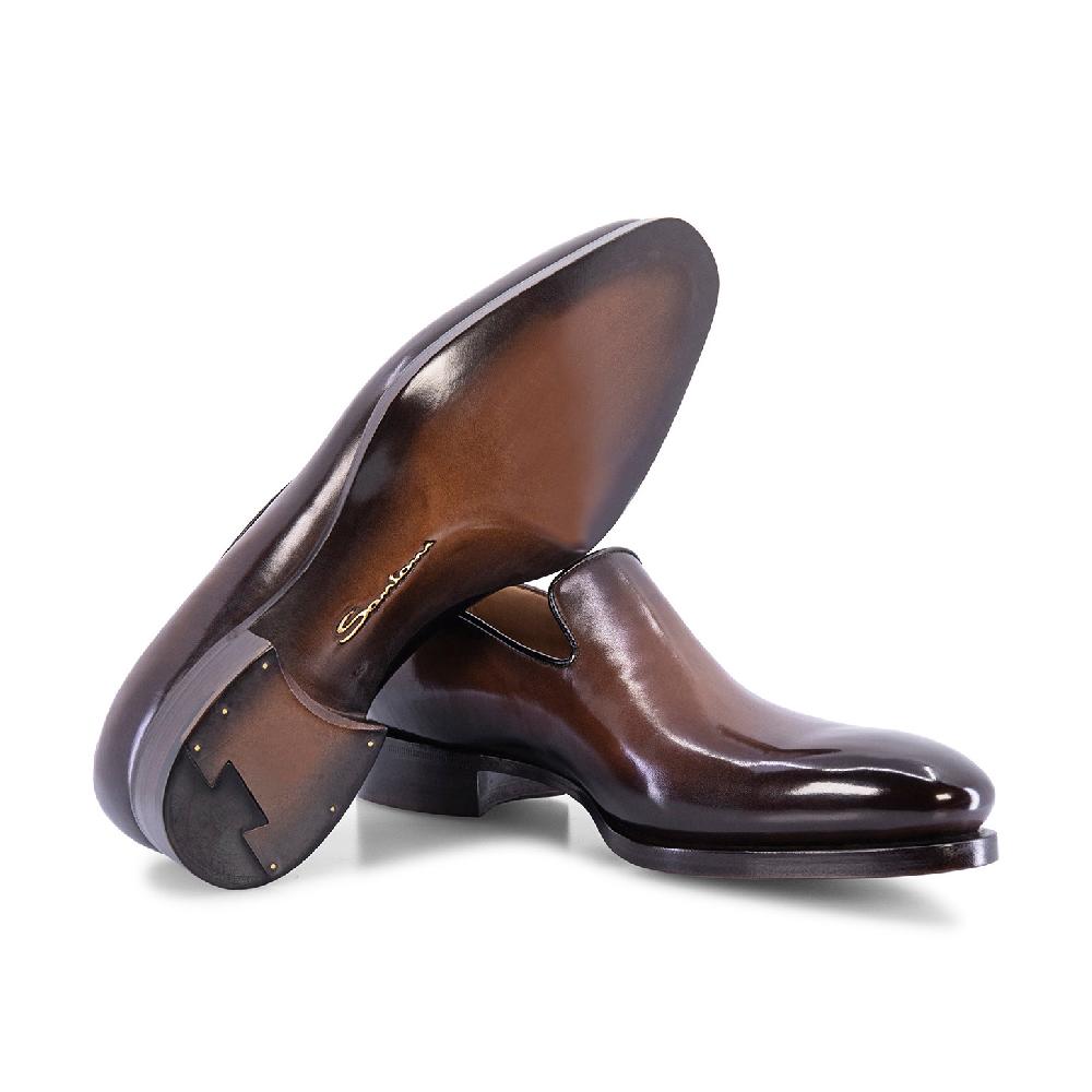 Santoni Mocassino Uniqua da uomo in pelle anticata marrone Negozi Online
