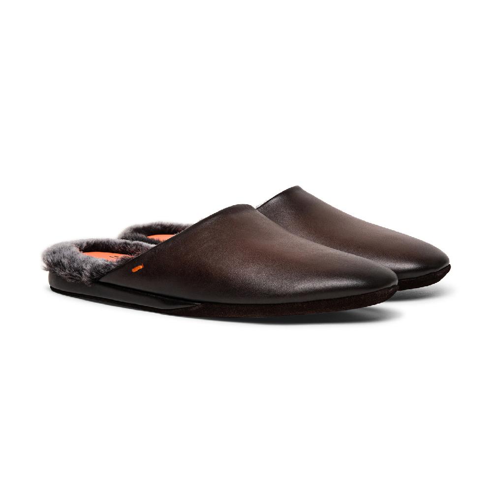 Santoni Pantofola da uomo in pelle anticata marrone Discount Store per i nuovi prodotti