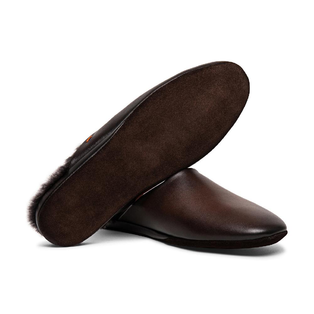Santoni Pantofola da uomo in pelle anticata marrone Discount Store per i nuovi prodotti