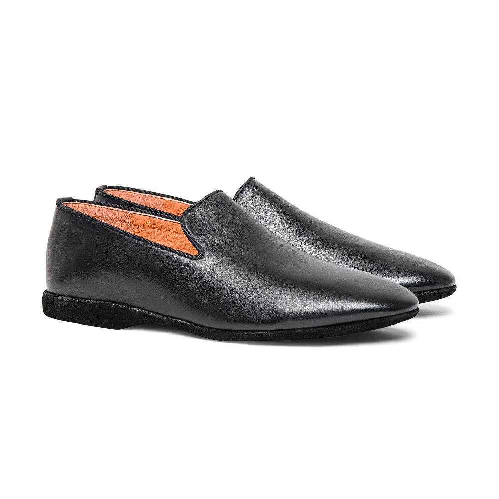 Santoni Pantofola da uomo in pelle nera Shopping Online