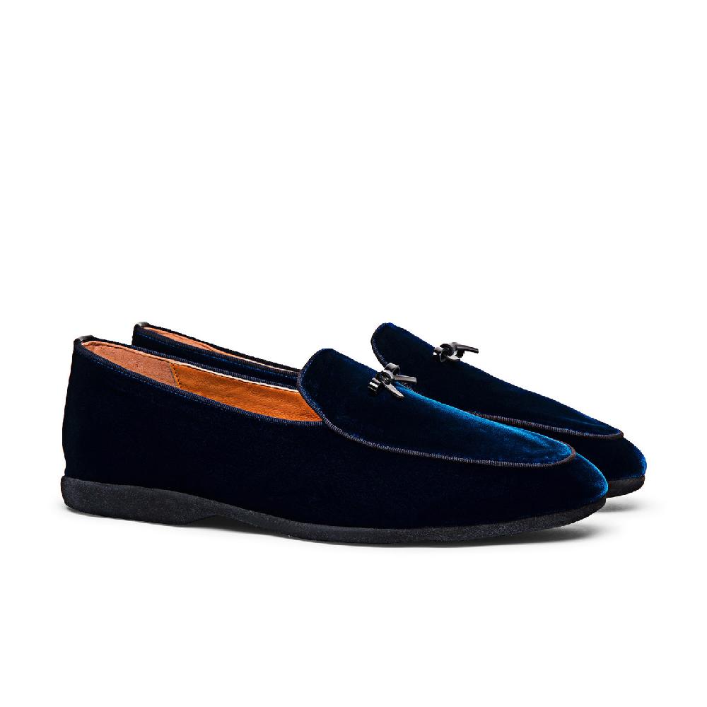 Santoni Pantofola con dettaglio fiocco da uomo in velluto blu Affare Del Giorno