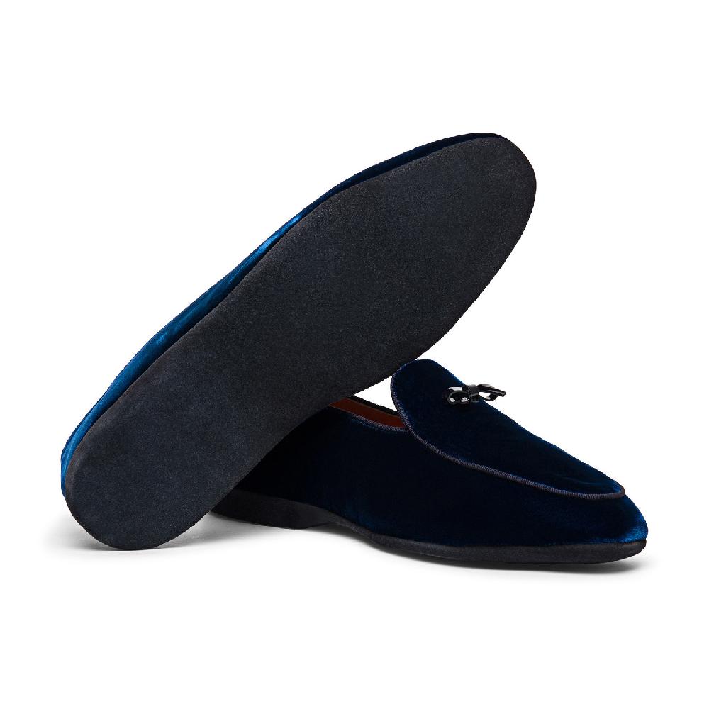 Santoni Pantofola con dettaglio fiocco da uomo in velluto blu Affare Del Giorno