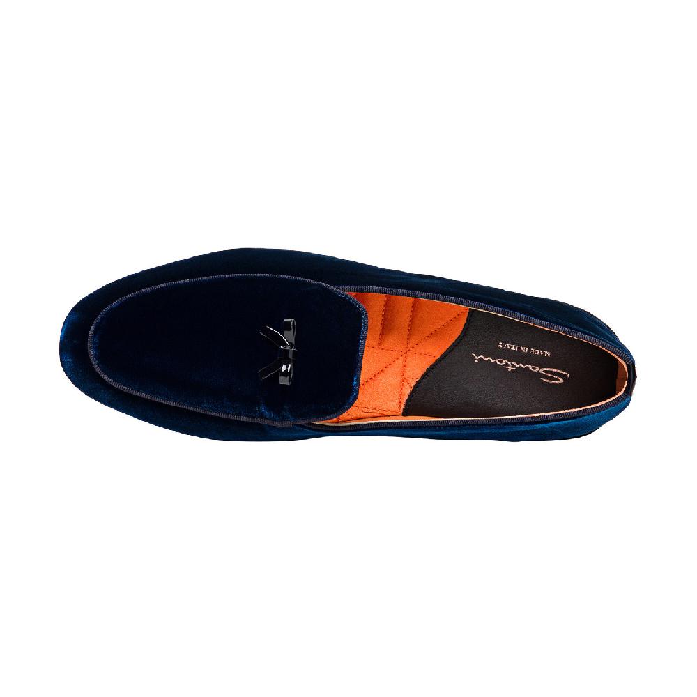 Santoni Pantofola con dettaglio fiocco da uomo in velluto blu Affare Del Giorno