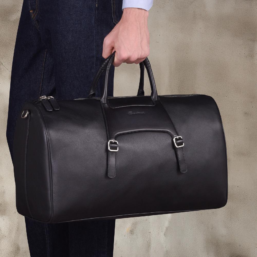 Santoni Borsa da viaggio in pelle nera Prezzo Ridotto