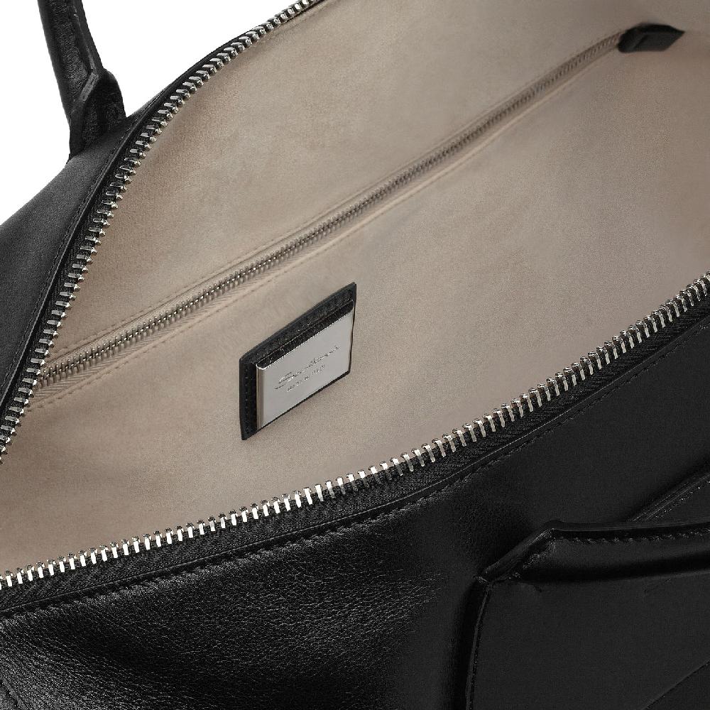 Santoni Borsa da viaggio in pelle nera Prezzo Ridotto