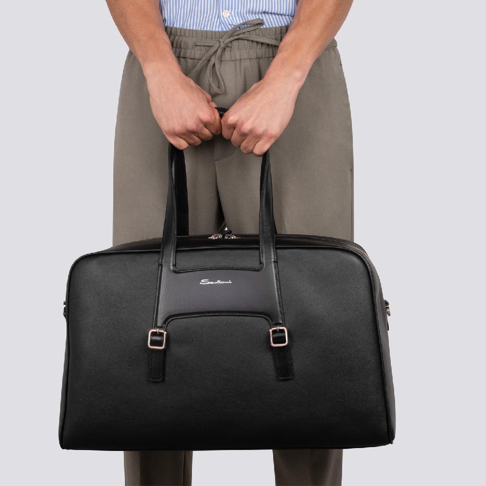 Santoni Borsa da viaggio in pelle nera Sottocosto