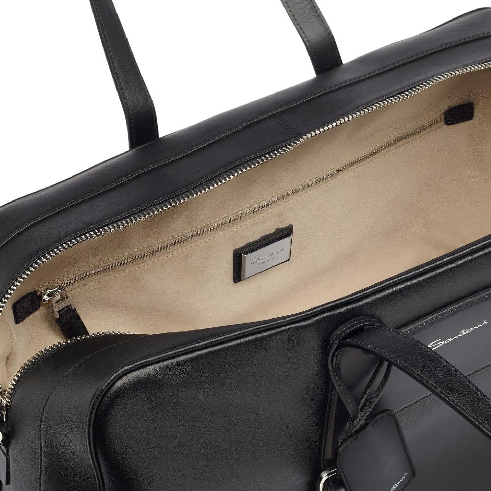 Santoni Borsa da viaggio in pelle nera Sottocosto