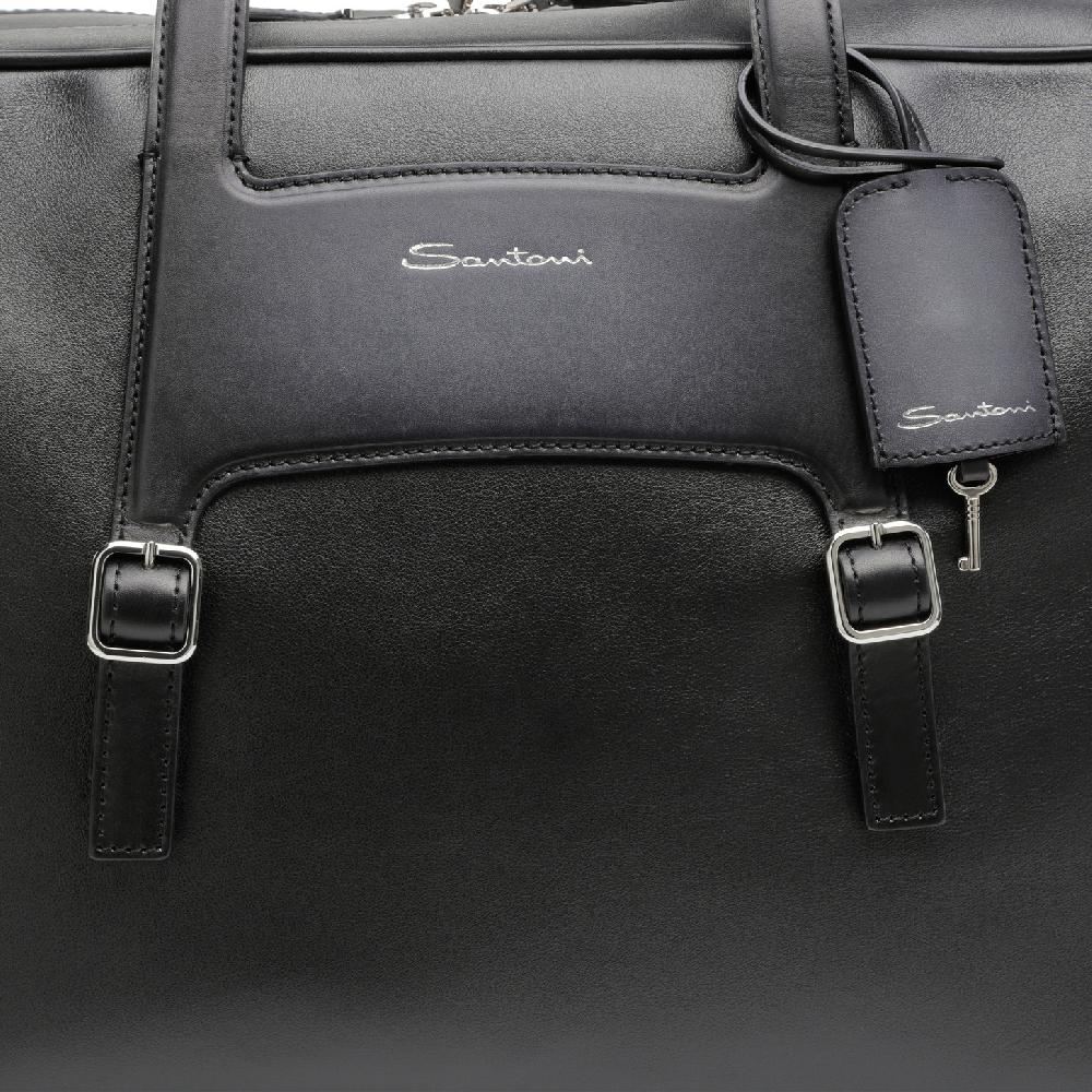 Santoni Borsa da viaggio in pelle nera Sottocosto