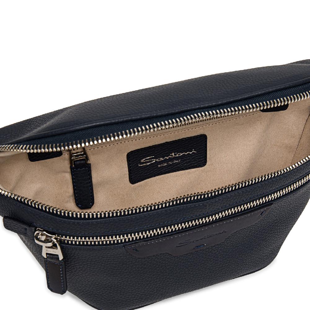 Santoni Marsupio in pelle bottalata blu Sconto