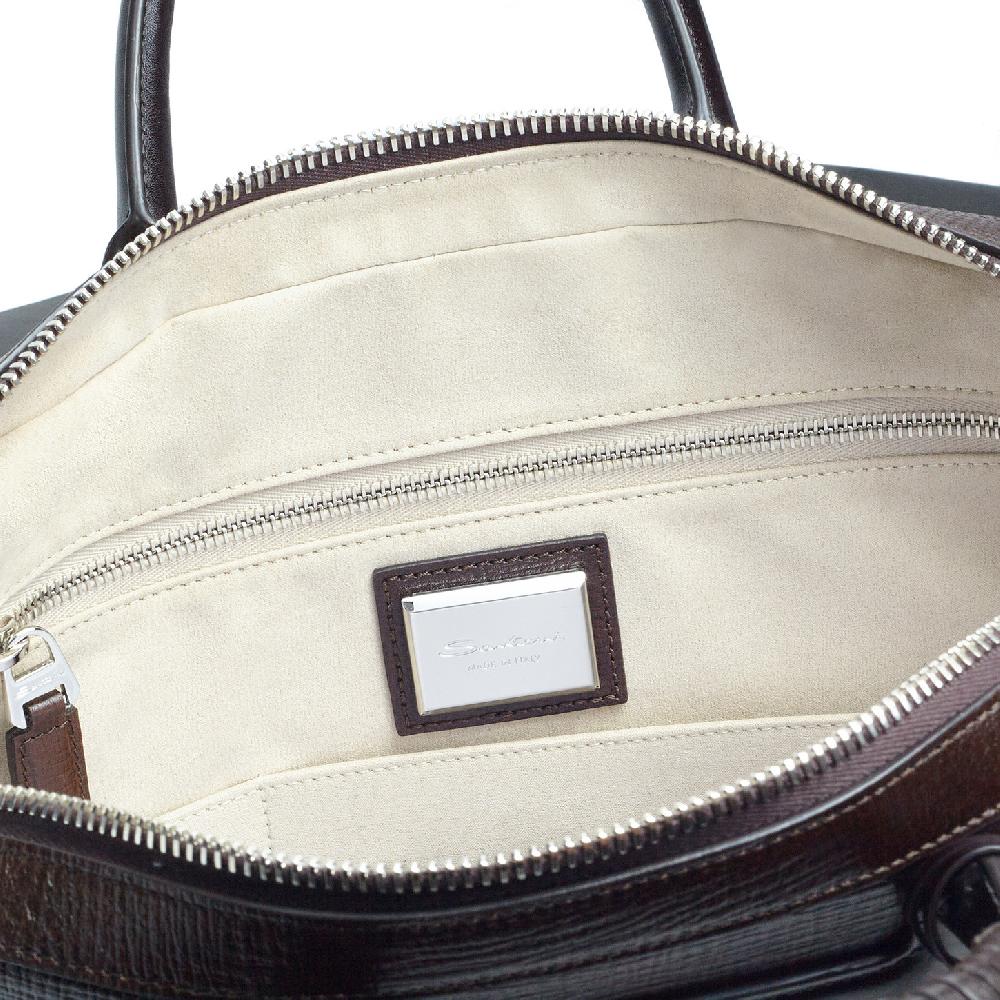 Santoni Briefcase in pelle stampata marrone Offerta