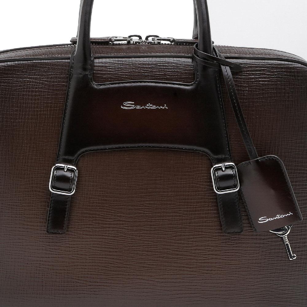 Santoni Briefcase in pelle stampata marrone Offerta