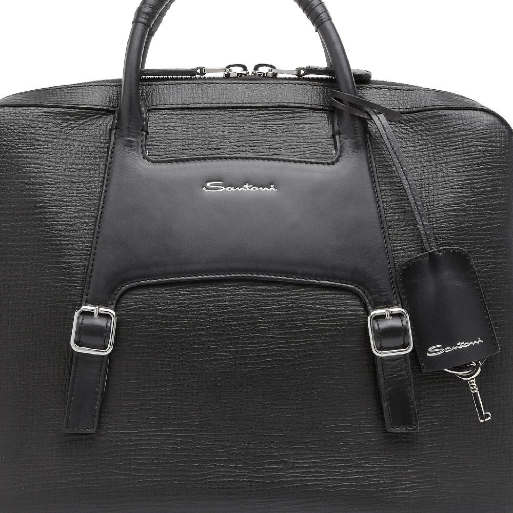 Santoni Briefcase in pelle stampata nera Economico