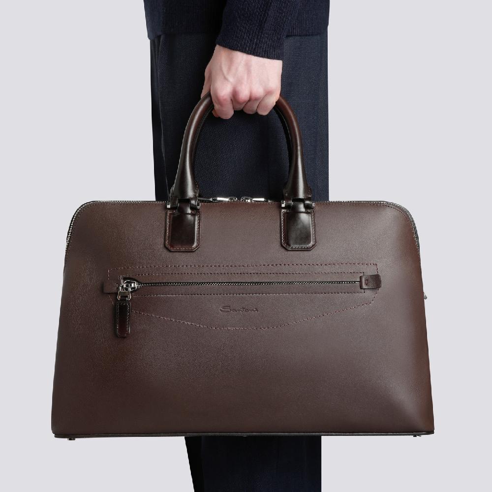 Santoni Borsa porta pc in pelle marrone Online