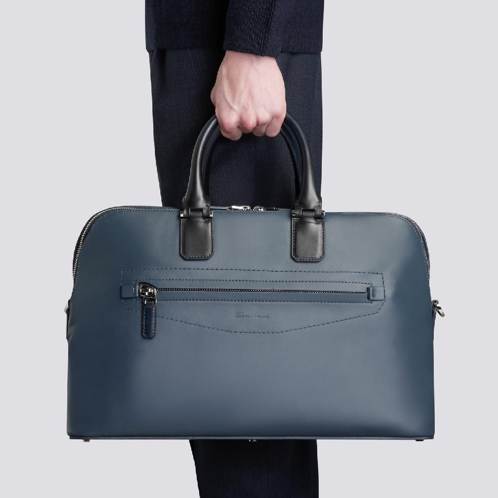 Santoni Borsa porta pc in pelle blu Outlet